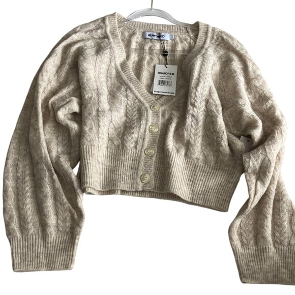 RUMORED Frenchie Cardigan Cream Cable size L Large Oversized - Picture 6 of 12